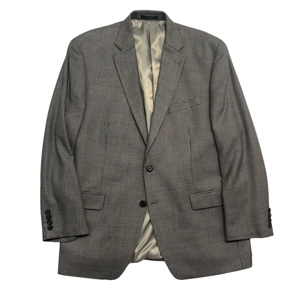 Ralph Lauren 43R Black White Houndstooth Silk Wool Blazer Jacket Sport Suit Coat